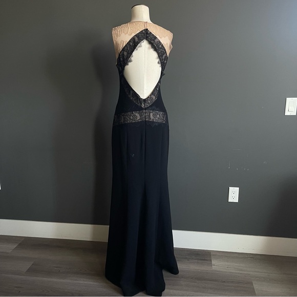 BCBGMAXAZRIA Aida Black Lace Open Back Gown | Nude Illusion Evening Dress Glam - Picture 4 of 6